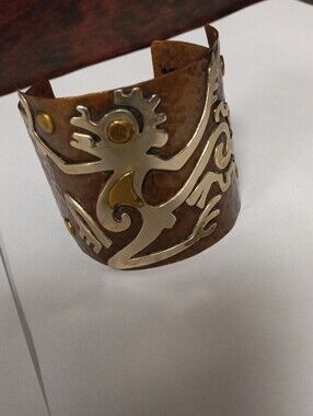 Vtg Casa Maya Mexico Mixed Metal Copper Silver Brass Monkey Cuff Bracelet Bangle